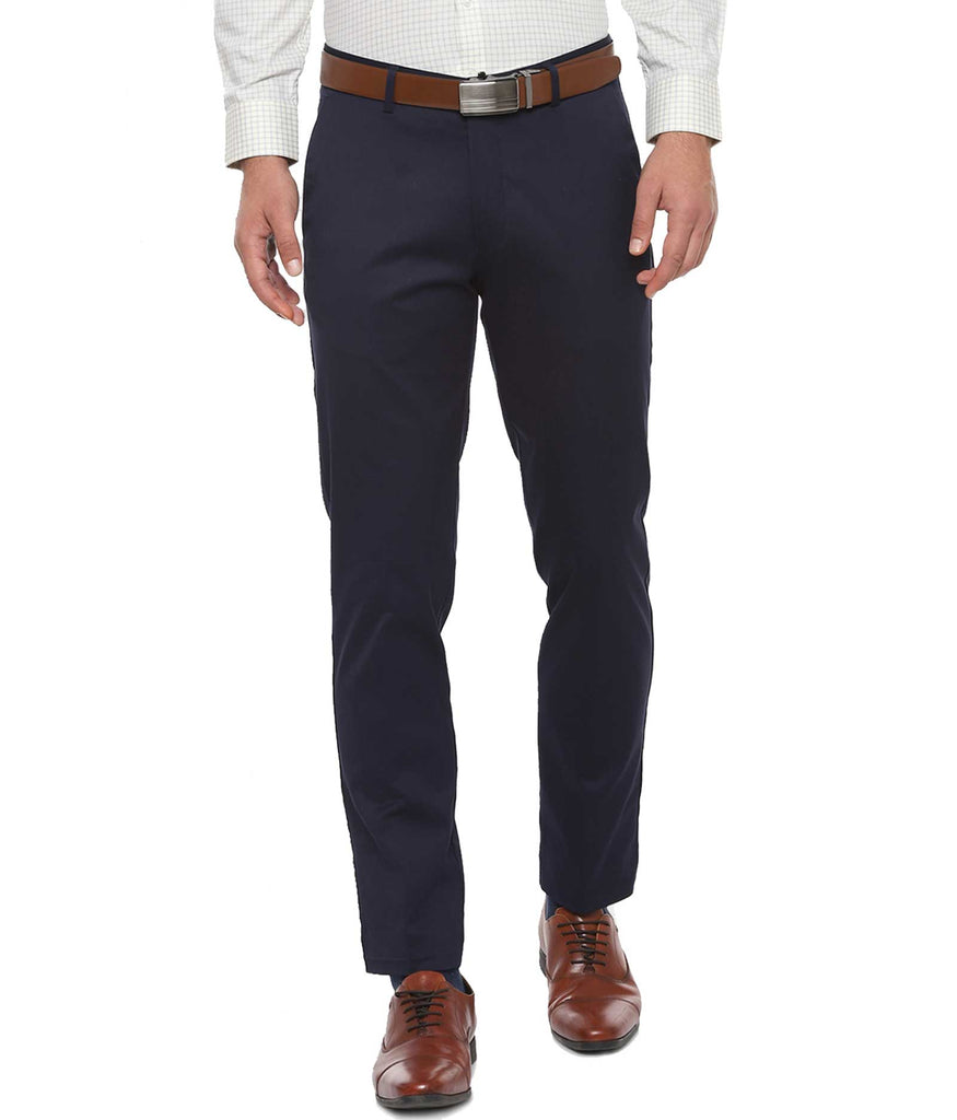 Buy Men Navy Regular Fit Solid Flat Front Formal Trousers Online - 732800 |  Louis Philippe